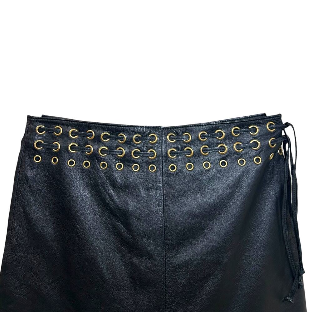Rat & Boa, Women's Leather Grommet Mini Skirt, Side Ties, Lace-Up, Black, Small - Picture 5 of 9